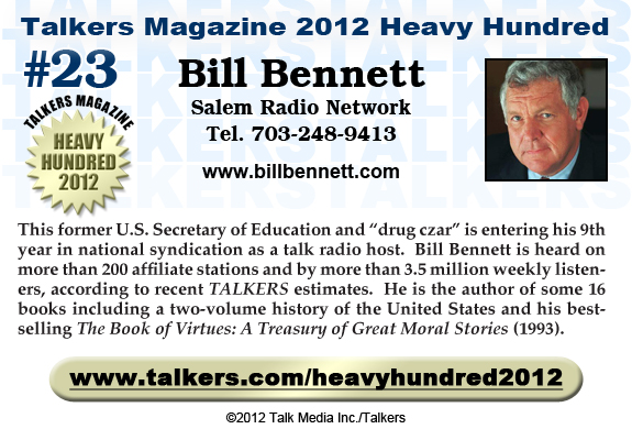 TALKERS 2012 Heavy Hundred #23: Bill Bennett, Salem Radio Network