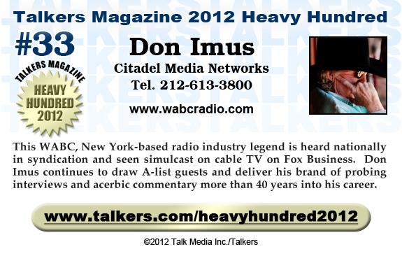 TALKERS 2012 Heavy Hundred #33: Don Imus, Citadel Media Networks