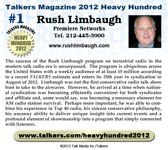 TALKERS 2012 Heavy Hundred #1: Rush Limbaugh, Premiere Networks